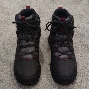 Size 9 Black and Gray High-Top Boots with Padded Collar